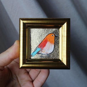 Sparrow birds oil Painting with gold leaf framed 2x2 gold bronze Leaf Art Gold Leaf Texture Wall Art Oil Painting On Canvas