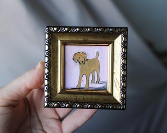 Framed Poodle Oil Painting: Original Dog Portrait (2x2 in) groodle