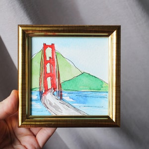 California San Francisco Golden gate bridge watercolor painting framed original bridge original painting small painting