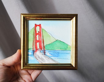 California San Francisco Golden gate bridge watercolor painting framed original bridge original painting small painting