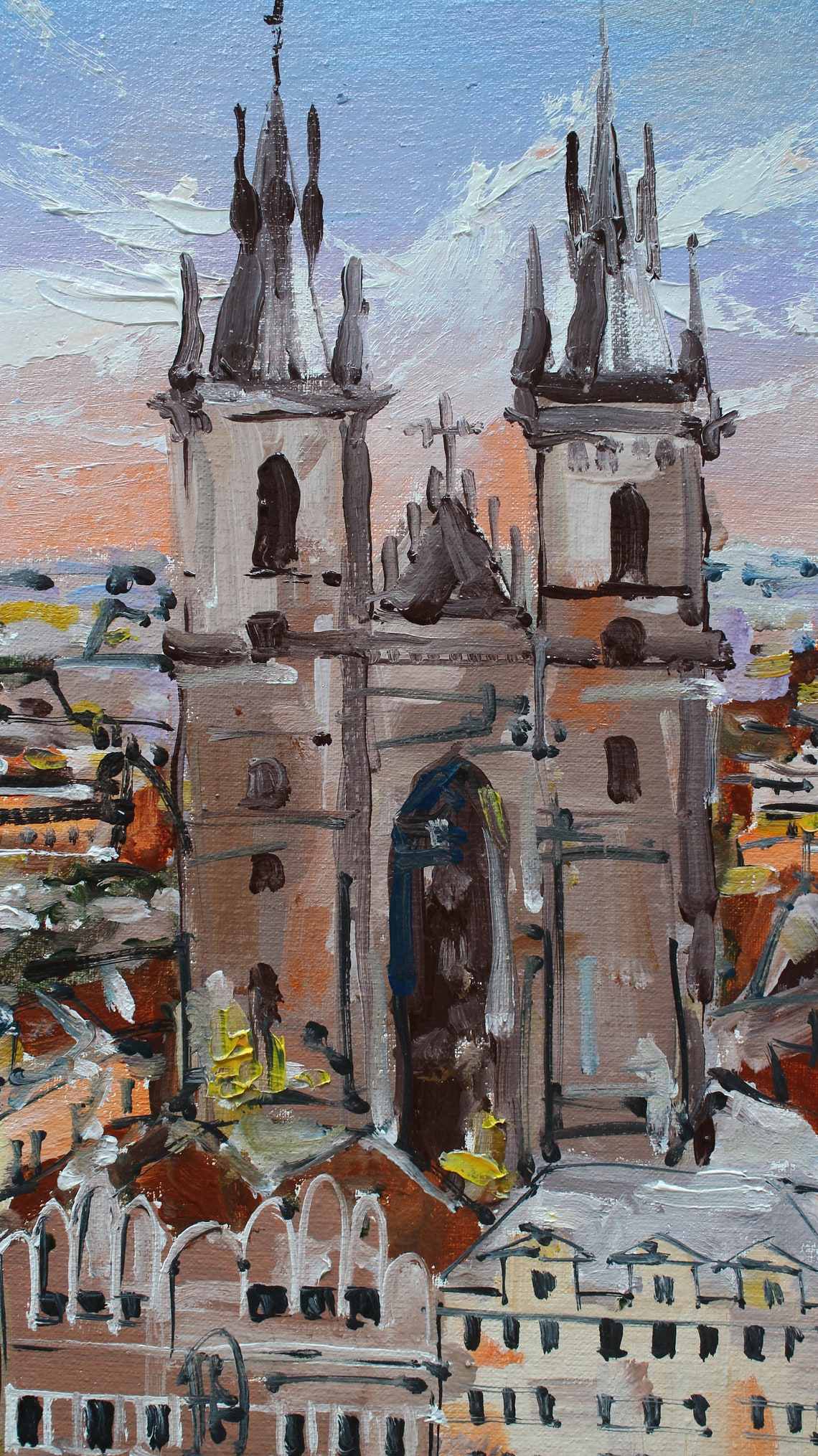 Old Town of Prague Oil Painting Original Framed Church of Our Etsy