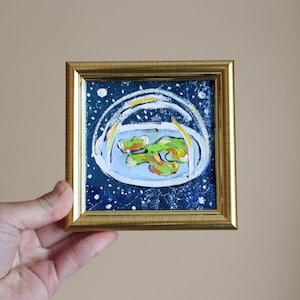 Nuit ciel plat terre peinture originale feuille bleue galaxie peinture astronomie espace art Constellation peinture combat théorie de la Terre plate