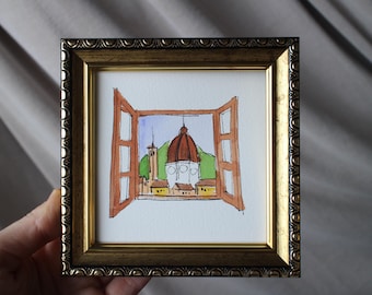Florence watercolor painting original painting framed 4x4 Florence sketch Painting Florence Wall Art Decor gift