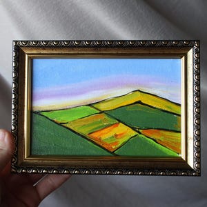 Paisagem de pinheiros dos Cárpatos, pintura a óleo original de 4 x 6 pol., pintura de paisagem natural, floresta, lago, pintura original, floresta