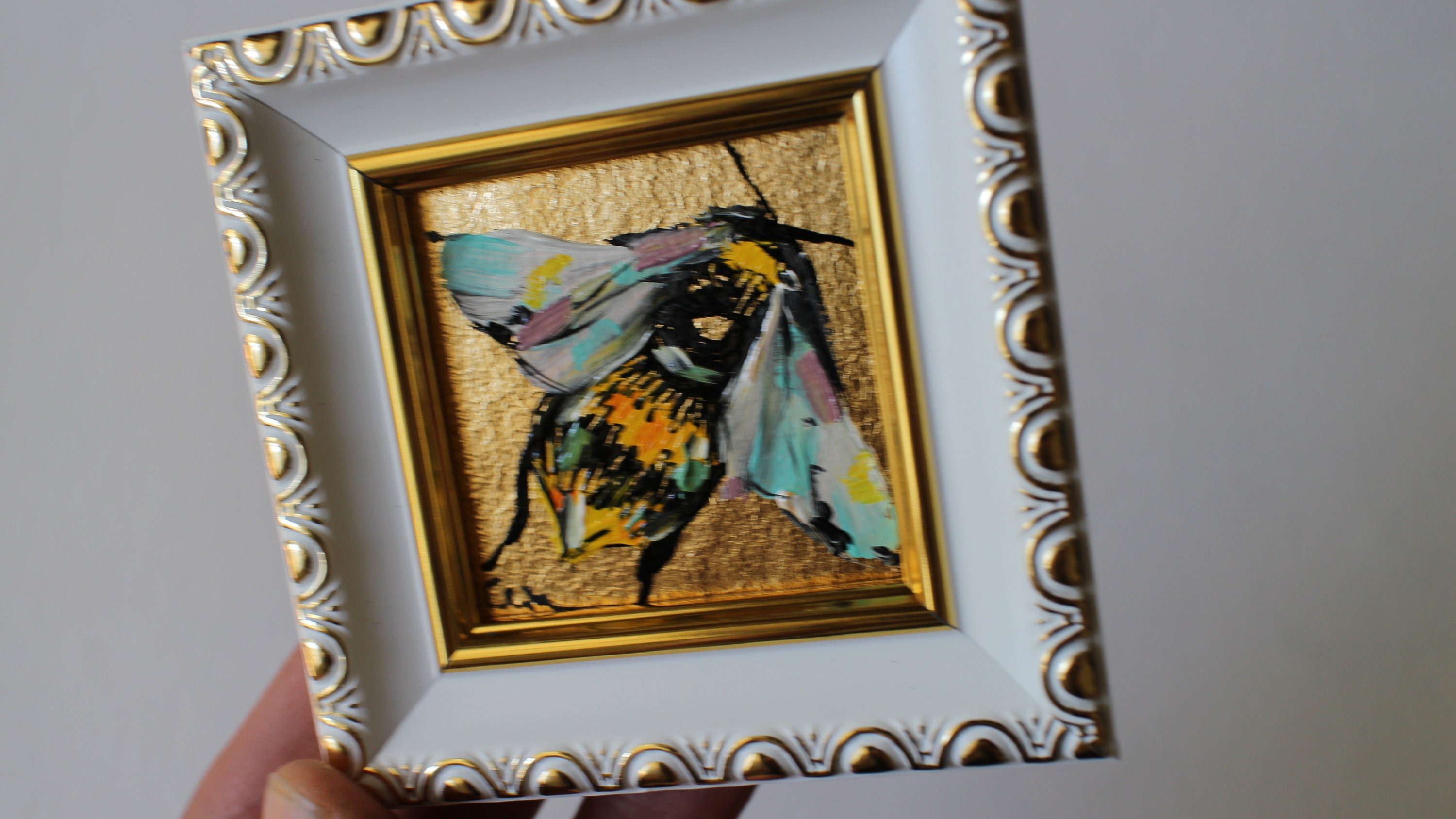 Bumblebee Oil Painting With Gold Leaf Art Abstract Painting Oil Bee ...