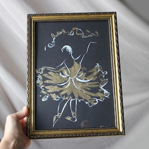 Schwarze Ballerina original Gemälde gerahmtes Ballett Gemälde Goldgemälde Blattgold Mädchen Ballerina Wandkunst Ballerina Bild Wanddekor