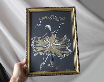 Black Ballerina Painting with Gold Leaf - Framed Ballet Wall Art