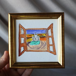 Rome Fontana di Trevi miniature watercolor painting framed 4x4 original The Trevi Fountain Italy Rome, Italy Wall Art Decor Rome gift