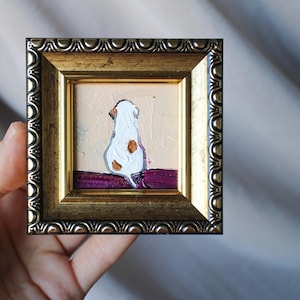 Jack Russell Terrier peinture à l&#39;huile 2 x 2 chien encadré original peinture à l&#39;huile chiot peinture portrait de chien