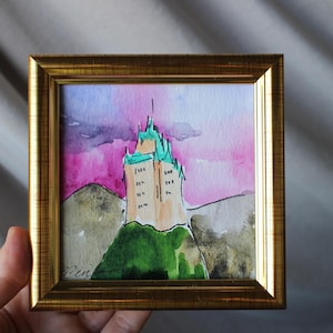 Painting Neuschwanstein castle Germany watercolor original framed watercolor sketch painting watercolor
