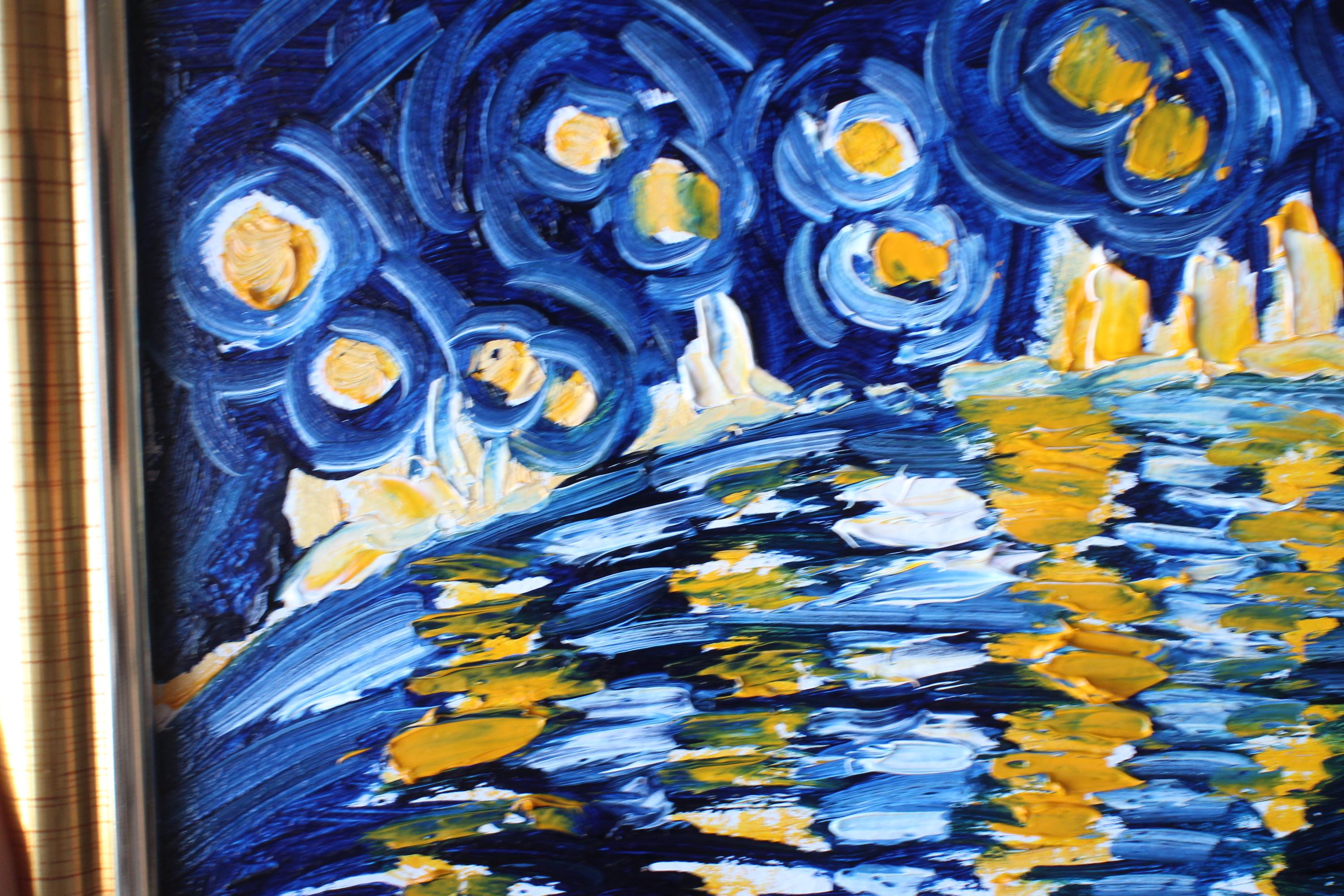 ヴィンセント・ヴァン・ゴッホ「星月夜」額入り、オリジナル絵画 4x6