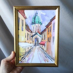 Budapest street sketch watercolor Budapest Original watercolor painting framed Hungary cityscape watercolor