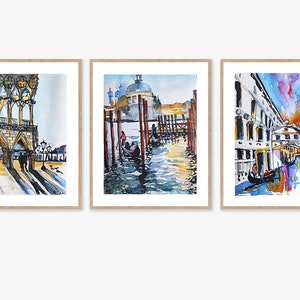 Digital Print Venice Prints Set of 3 Venice Italy Canals Gondola Watercolor Printable Wall Art