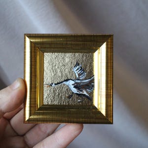 Ganso canadiense silbando Pintura al óleo Pintura original enmarcada 2x2 Gansos enojados Pintura Ilustración original enmarcada Decoración del hogar Arte de pared