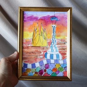 Sagrada Familia Barcelona painting watercolor original framed Barcelona painting Sagrada Familia in Small Painting Wall Art Decor Painting