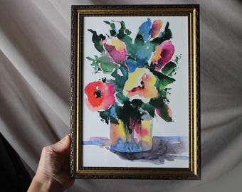 オリジナル花の水彩画：額入り花束アート（A4） - Etsy 日本