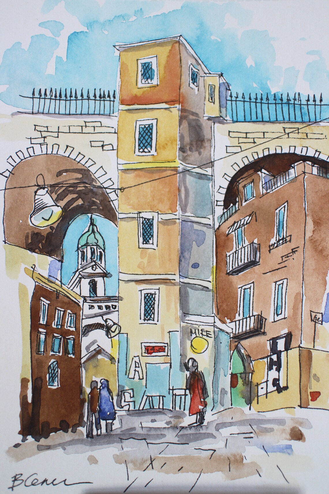 Via Sanita Naples Italy Cityscape Painting Watercolor Original Etsy UK