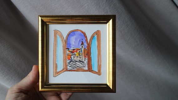 Framed Venice Watercolor Painting: Piazza San Marco, Italy 4x4 inch