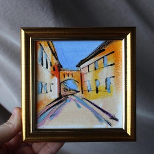 Gotische wijk Barri Gotic Barcelona-olieverfschilderij ingelijst origineel 4 x 4 Barcelona-schilderij Pont del Bisbe gebouwd Carrer del Bisbe-schilderij
