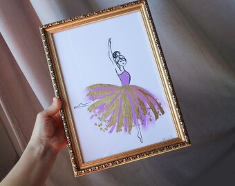 抽象的なバレリーナの油絵、オリジナルのピンクのバレリーナの壁掛け