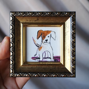 Jack Russell Terrier portrait peinture à l&#39;huile originale encadrée 2 x 2 chien peinture à l&#39;huile chiot peinture portrait de chien