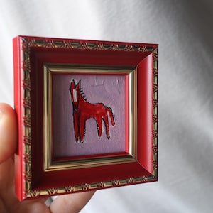 Red Fire horse miniature original oil painting framed 2x2 image 5