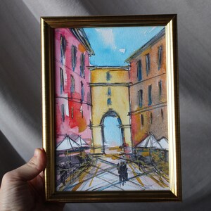 Madrid cityscape Spain watercolor painting framed watercolor original Madrid painting