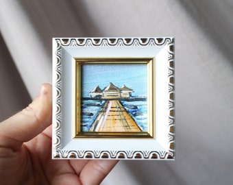 Maldives miniature oil painting original framed ocean Small Painting Wall Art Decor Painting