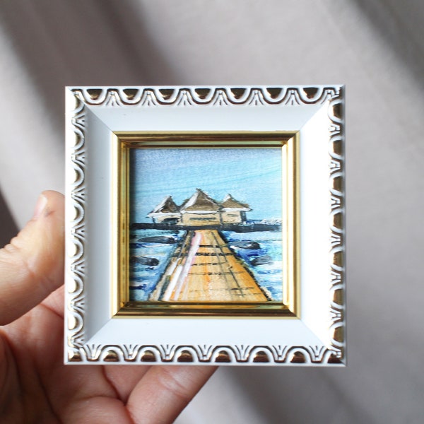 Maldives miniature oil painting original framed ocean Small Painting Wall Art Decor Painting