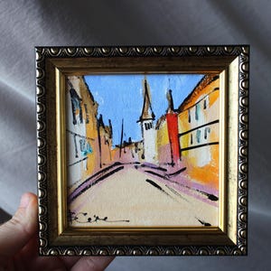 Nuremberg, Alemanha, paisagem urbana, rua, arquitetura, castelo, pintura a óleo original, moldura, esboço, pintura a óleo