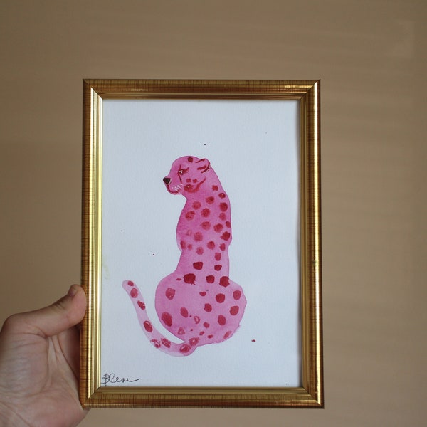 Leopard sketch watercolor original Painting watercolor original framed illustration tiger home decor wall art