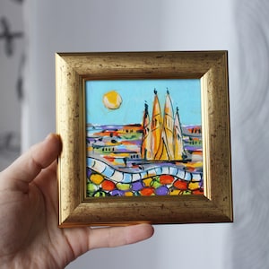 Sagrada Familia Painting: Framed Barcelona Oil Painting (4x4 in)