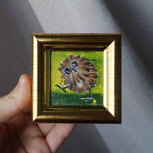 Retrato de búho bebé, pintura al óleo, pintura original enmarcada, 2 x 2, pintura de búho, ilustración original enmarcada, decoración del hogar, arte de pared