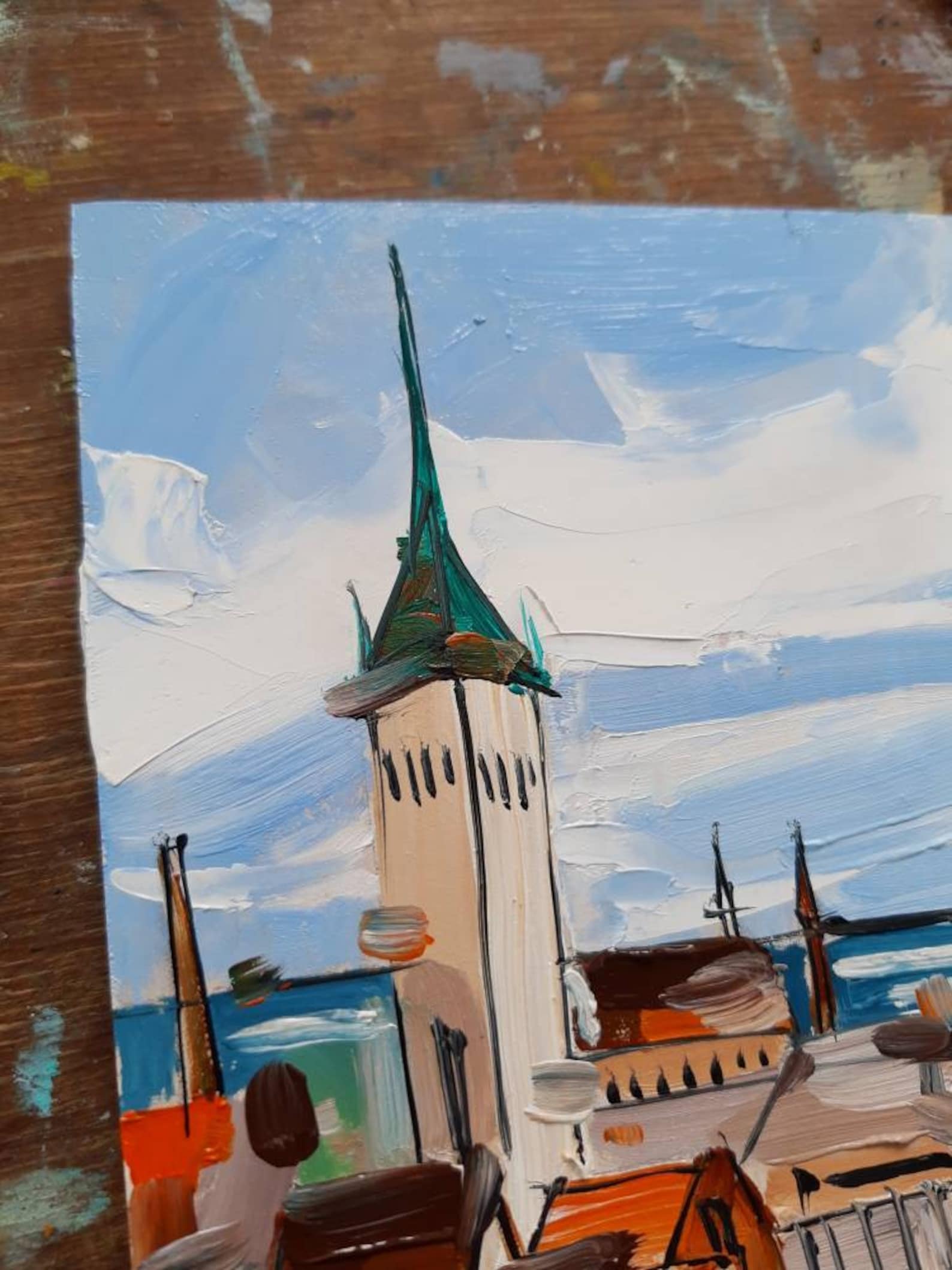 Old Tallinn Oil Painting Framed Original Tallinn Cityscape Etsy