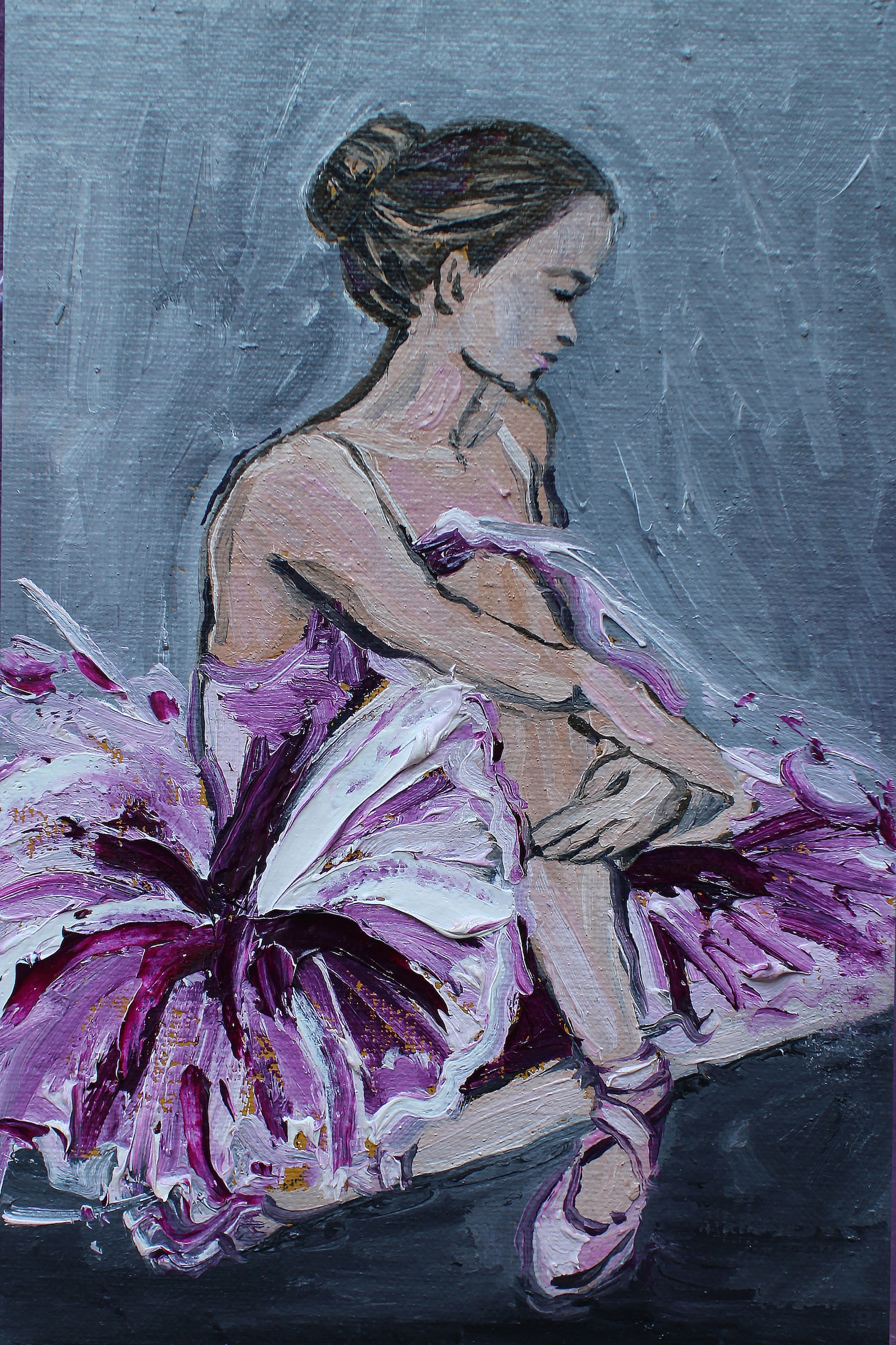 set for 4 prints ballerina painting  ballet dancer oil painting - ballet dancer art  painting pointe shoes  ballerina  print