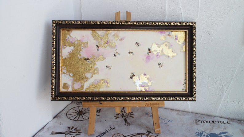 Honey Bee Oil Painting Original Framed With Gold Leaf Small - Etsy