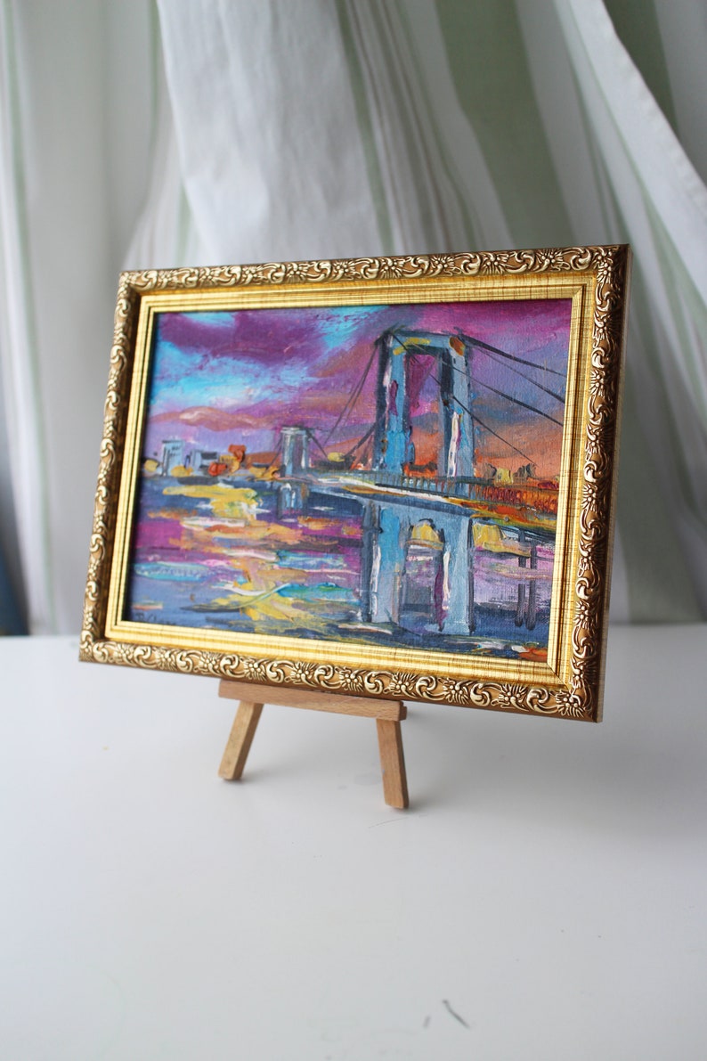 Oil painting New York Verrazzano-Narrows Bridge oil Painting framed original Manhattan Wall Art Decor Manhattan New York America Painting