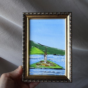 Bleder See aus Ljubljana Slowenien Ölgemälde original gerahmt 4x6 Ljubljana Stadtbild Moderne Kunst Originale Malerei