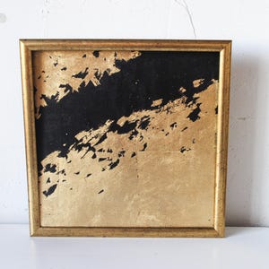 Großes abstraktes Gemälde Blattgold 30x30 schwarz mit Holzrahmen Großes abstraktes Bild 20x30 Bild mit Holzrahmen
