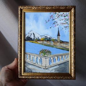 Great terrace Italy lake Como oil painting framed original 6x8 Italy painting Como painting oil Modern Art Italy Painting