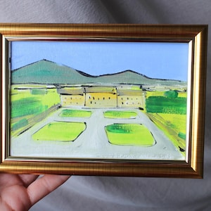 Viena, Austria - Castillo de Schönbrunn, paisaje urbano, arquitectura callejera, pintura al óleo original, boceto al óleo enmarcado.