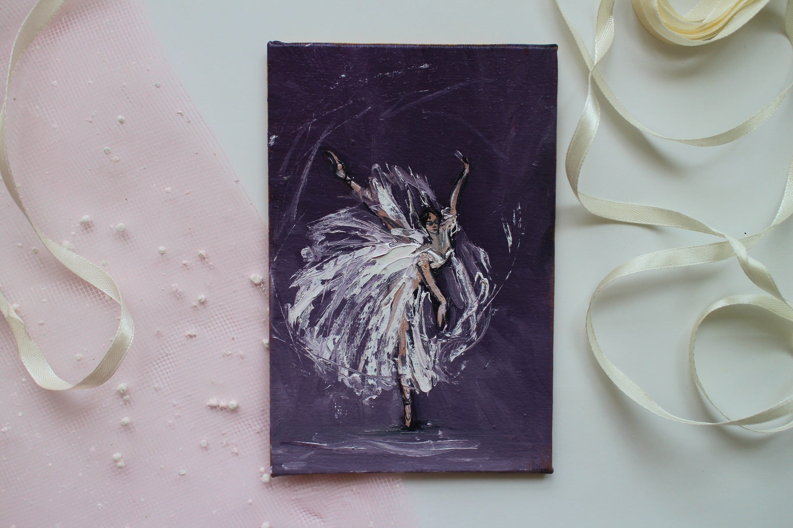 ballet painting, ballerina painting oil, ballet painting oil, dancer painting, ballet dancer art, mini painting, pointe shoes, b