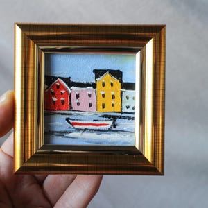 Kopenhagen Ölgemälde original mit Rahmen, Kopenhagen Stadtansicht, Dänemark Ölgemälde auf Leinwand