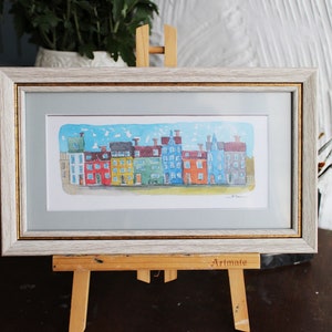 Street scene sketch Old city house town cityscape painting watercolor original framed