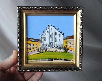 額入りミラノ大聖堂油絵：イタリア旅行アート（4 x 4インチ） - Etsy 日本