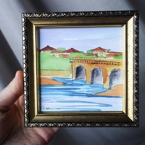 Marseille France painting watercolor sketch framed original Marseille France Small Painting Wall Art Decor Painting