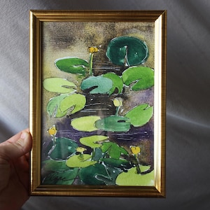 Pintura em aquarela de nenúfares, pintura original emoldurada, pintura de nenúfares, ilustração original emoldurada, decoração de casa, arte de parede