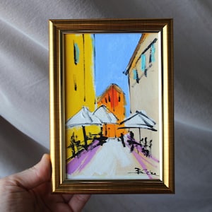 Rome street cafe oil painting framed original 4x6 Italy Rome Italy Wall Art Decor Rome gift