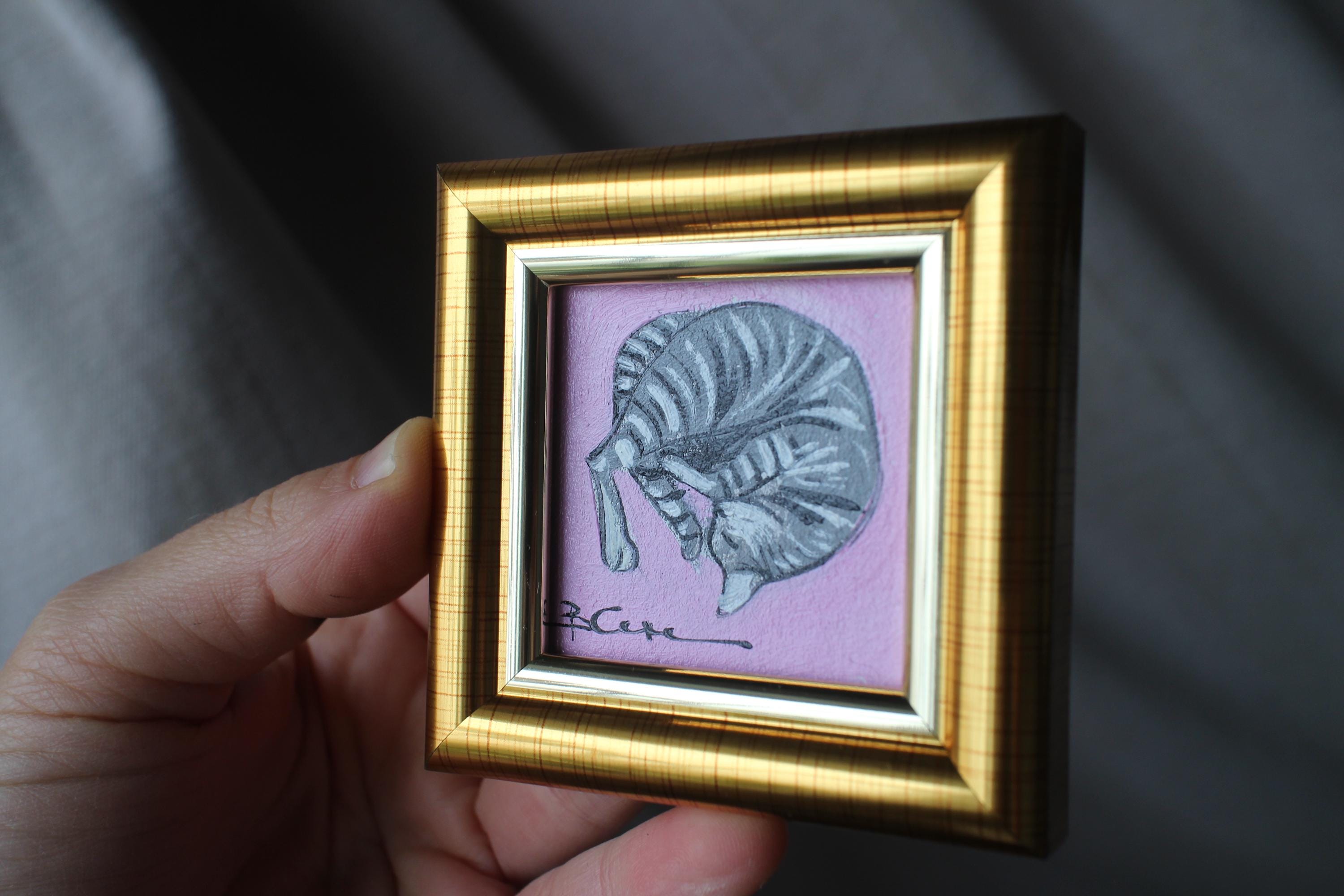 Miniature Oil Painting Gray Tabby Cat Hugging Portrait Oil Painting 2x2 ...