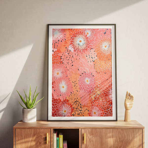 Coral Bloom Harmony - Abstract Floral Pattern Print, Pink Blossoms Art, Warm Tones Decor, Instant Digital Download